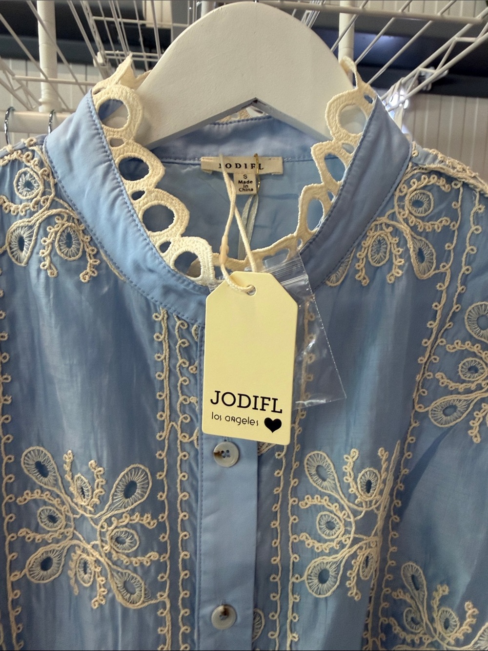 JODIFL Light Blue Embroidered Button-Up Blouse - Picture 2 of 6